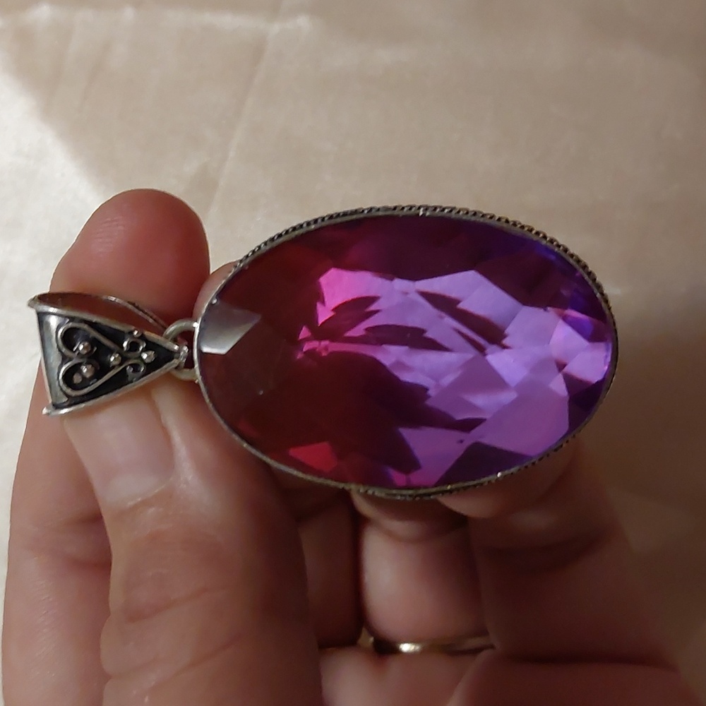 Natural Pink Rubillite Sterling Silver Pendant - Picture 5 of 5